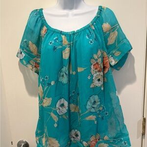 St. John's Bay Teal Floral Blouse size L